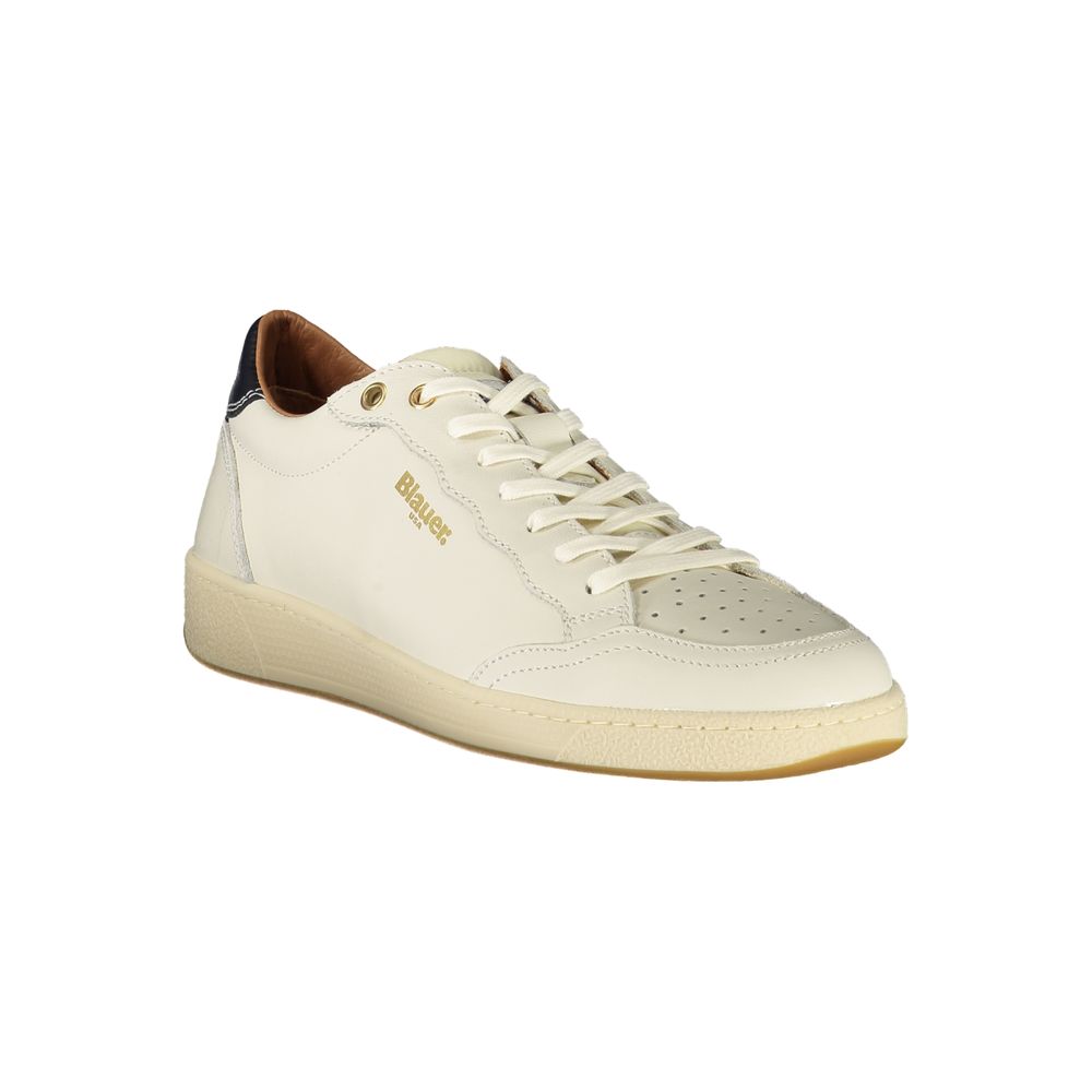 Blauer White Leather Men Sneaker